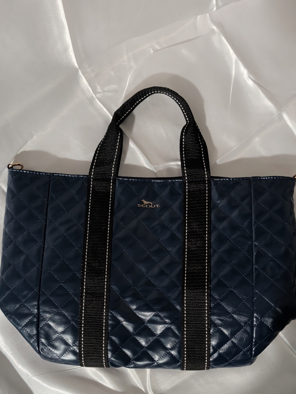 Scout Quilted Navy Tote with Black Handles And Detachable Crossbody Strap Medium